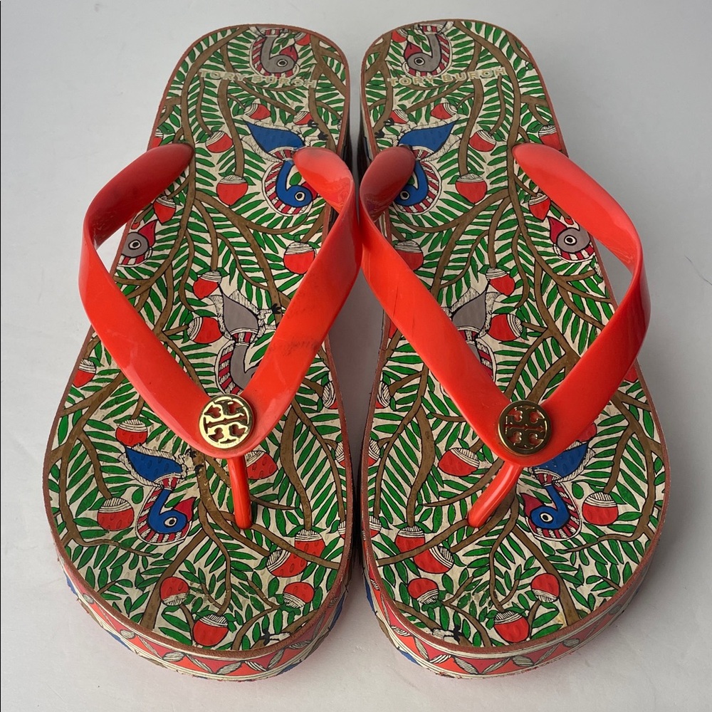 Tory Burch Colorful Wedge Flip Flop Sandals